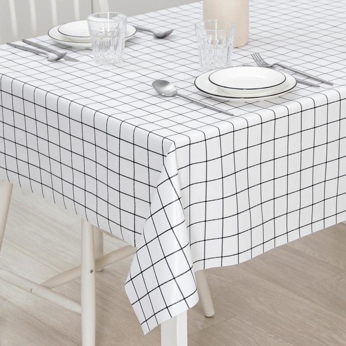 Клеёнка на стол &laquo;Клетка&raquo;, на тканевой основе, ширина 137 см, рулон 20 м, толщина 0,25 мм, цвет белый