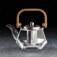Чайник стеклянный заварочный с бамбуковой крышкой и металлическим ситом «Октогон», 800 мл Чайник стеклянный заварочный с бамбуковой крышкой и металлическим ситом «Октогон», 800 мл