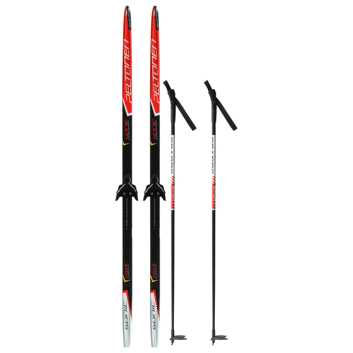 Комплект лыжный: пластиковые лыжи 150 см с насечкой, стеклопластиковые палки 110 см, крепления NN75 мм, цвета МИКС