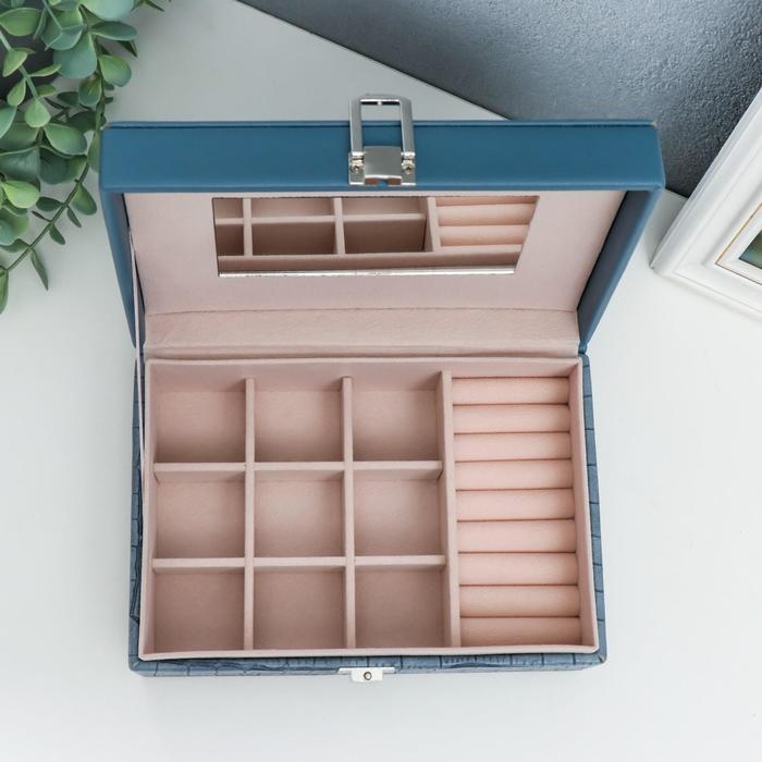 Шкатулка кожзам для украшений Шкатулка кожзам для украшений "Синий питон" комбинированная 7,5х14х20 см