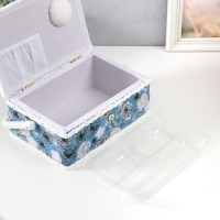 Шкатулка для рукоделия "Чёрно-белые цветы на голубом" 24х16х11 см