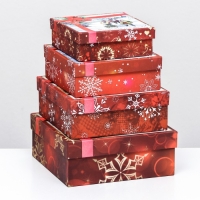Набор подарочных новогодних коробок 4 в 1 "Поздравляю", 19 х 19 х 7,5 см. Новый год