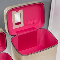 Шкатулка кожзам с зеркалом "Узоры, бабочки" беж н-р 3 шт 19х10,5х10,5 21х13х14 15х23х17см