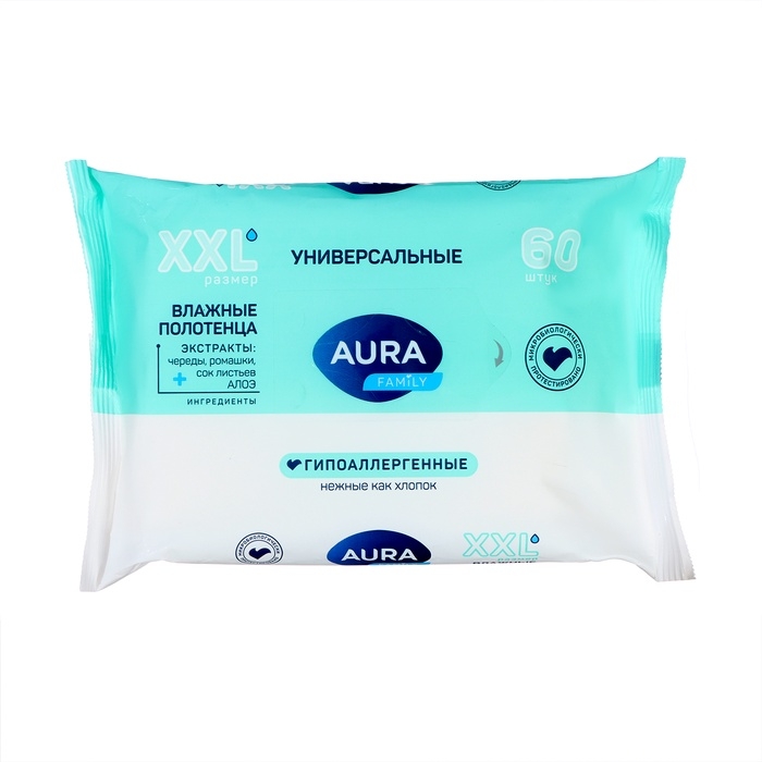 Влажные полотенца Aura Family, 60 шт Влажные полотенца Aura Family, 60 шт