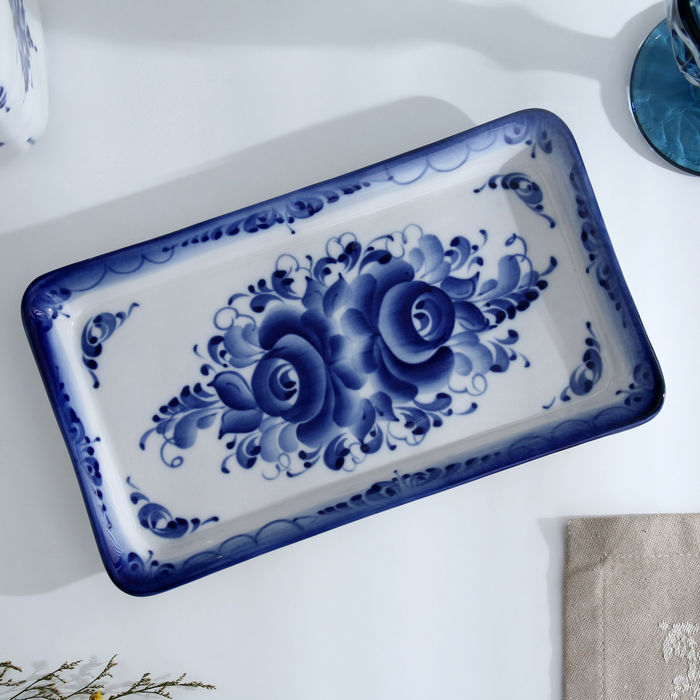 Поднос &laquo;Полянка&raquo;, 14,2&times;25&times;2 см, гжель