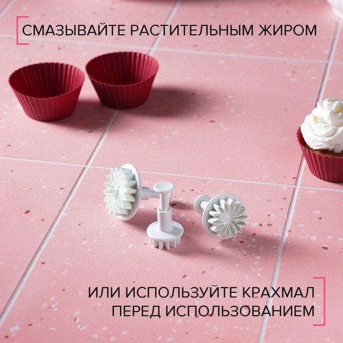 Набор плунжеров кондитерских Доляна «Герберы», 3 шт, размеры цветков: 4,3 см, 4,8 см, 5,5 см Набор плунжеров кондитерских Доляна «Герберы», 3 шт, размеры цветков: 4,3 см, 4,8 см, 5,5 см