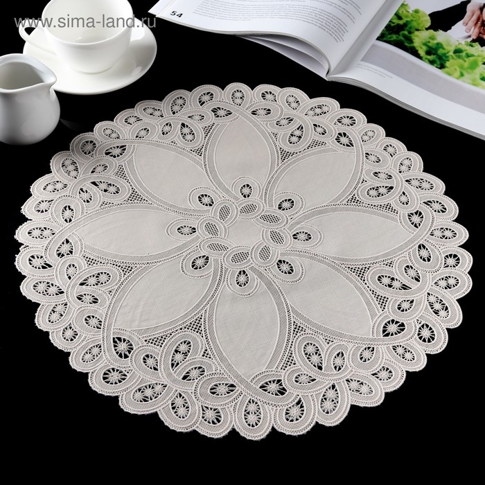 Салфетка ажурная &laquo;Цветок&raquo;, 38&times;38 см, цвет бежевый