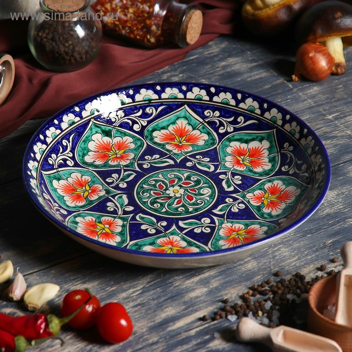 Ляган Риштанская Керамика Ляган Риштанская Керамика "Цветы", 25 см, синий