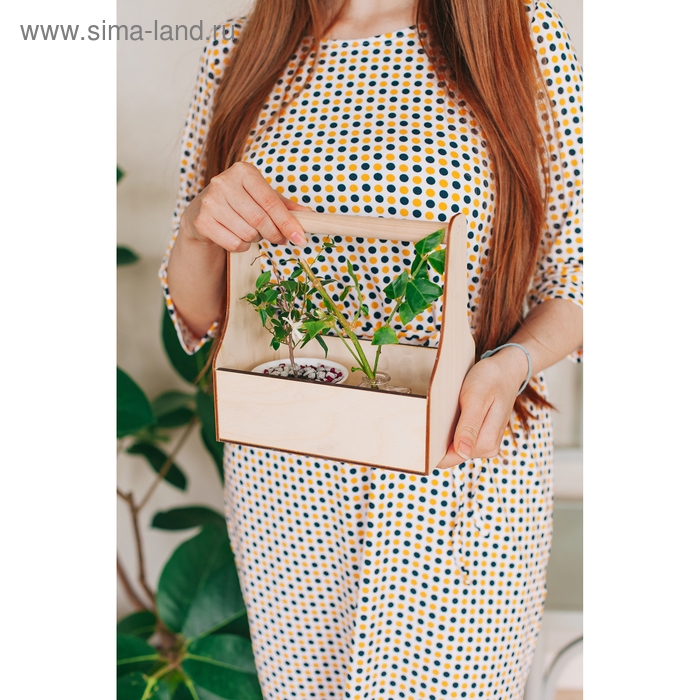 Кашпо деревянное 20&times;12.5&times;20 см Стелла Моно, с ручкой, натуральный Дарим Красиво