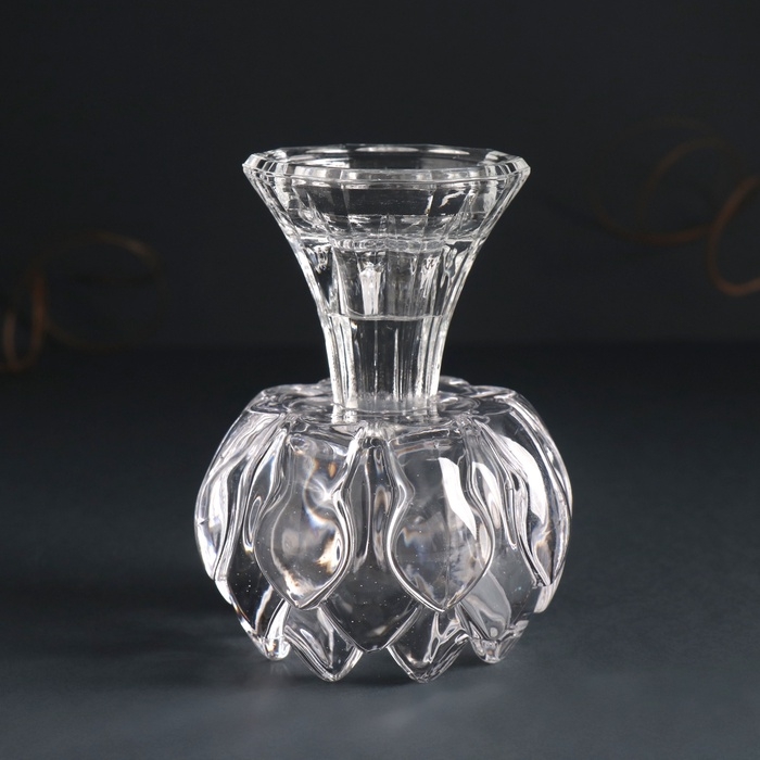 Подсвечник стекло на 1 свечу d=3,5 см "Водная лилия" прозрачный 8х8х11 см