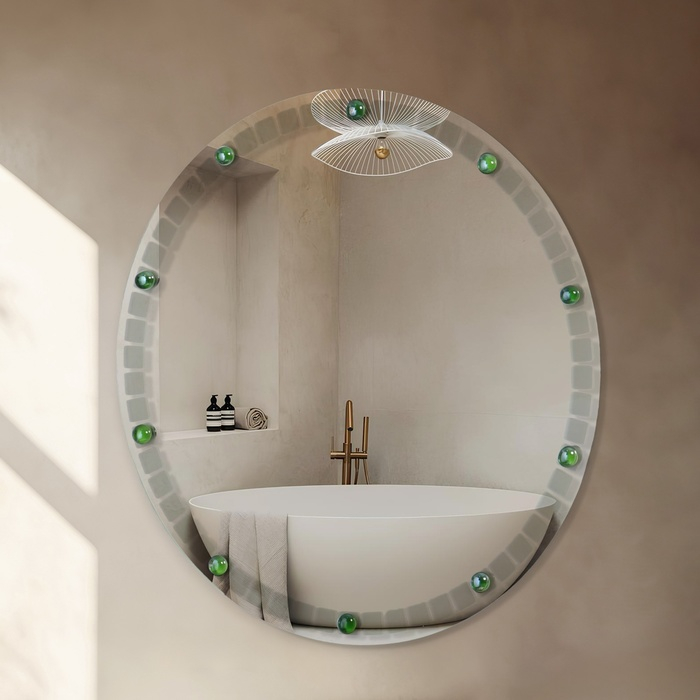 Зеркало &laquo;Одуванчики&raquo;, с пескоструйной графикой и фьюзингом, настенное, D=50 см МИКС