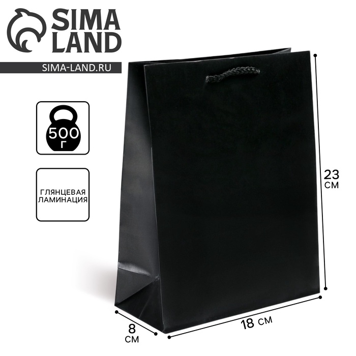 Пакет подарочный ламинированный, упаковка, &laquo;Чёрный&raquo;, MS 18 х 23 х 8 см