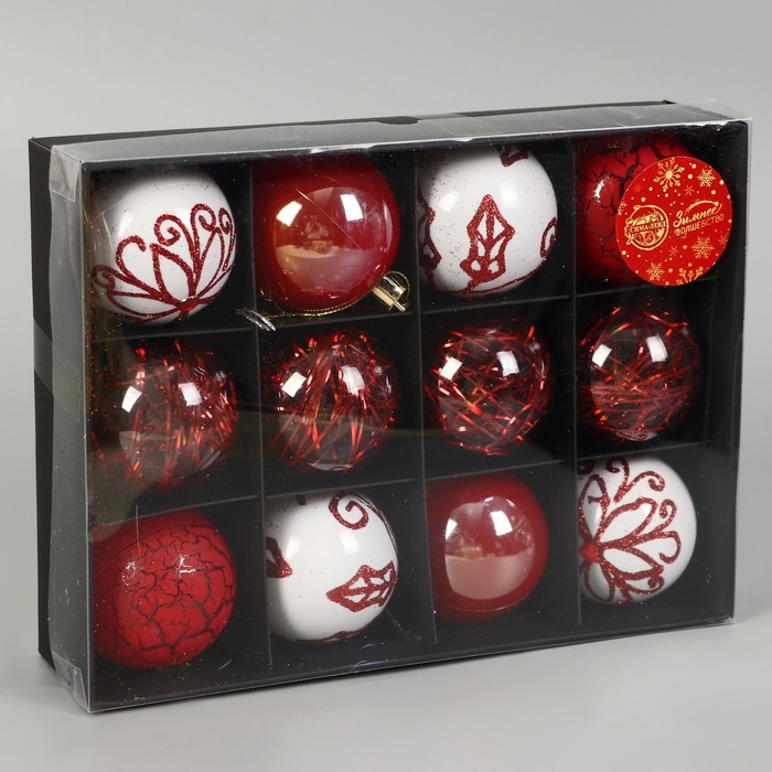 Набор шаров пластик d-6 см, 12 шт Набор шаров пластик d-6 см, 12 шт "Мелодия элит" ассорти, белый красный