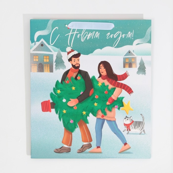 Пакет подарочный новогодний ламинированный &laquo;Ёлочка&raquo;, M 26 х 30 х 9 см, Новый год