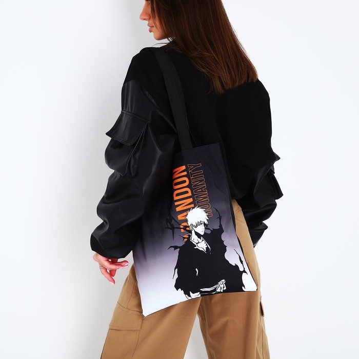 Шопер &laquo;Ичиго&raquo;, 35х0.5х40 см, отдел без молнии, без подклада, чёрный