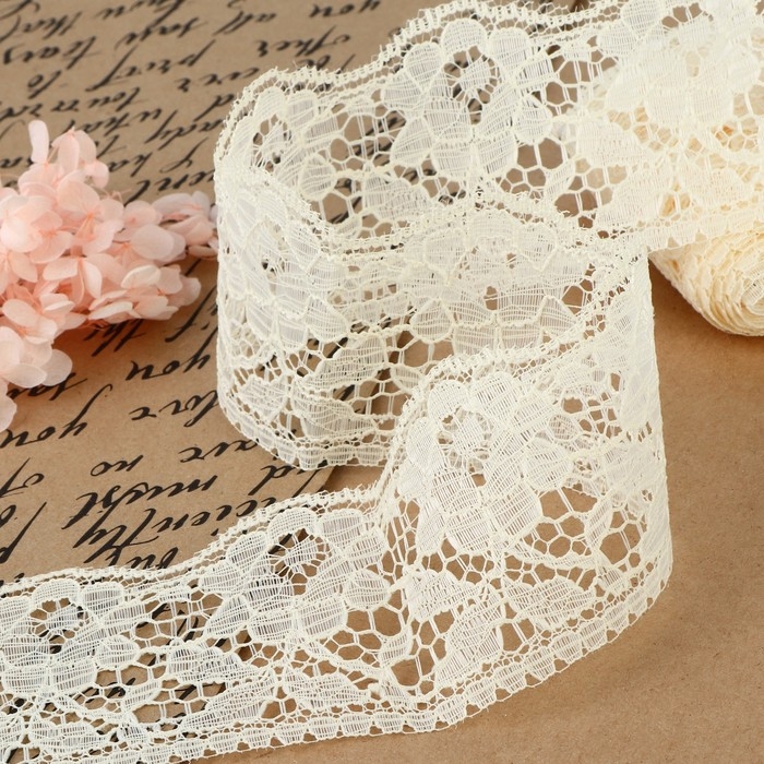 Кружево капроновое, 60 мм &times; 10 &plusmn; 1 м, цвет молочный