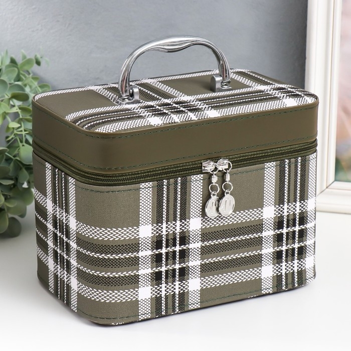 Шкатулка кожзам с зеркалом Шкатулка кожзам с зеркалом "Клетка. Зелёный" набор 3 шт 18х10х12,5 21х13х15,5 23х15х18,5 см