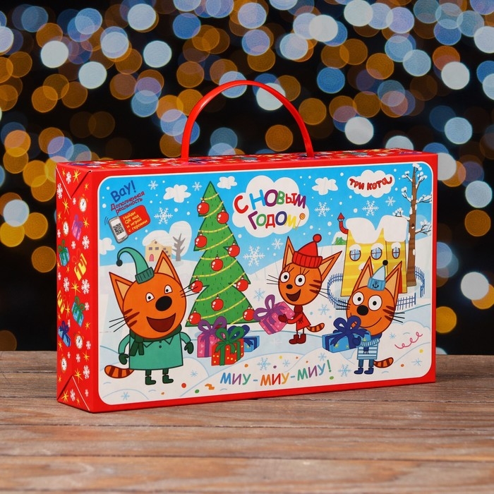 Новый год. Коробка подарочная складная "Три кота" 25 х 5 х 15 см.