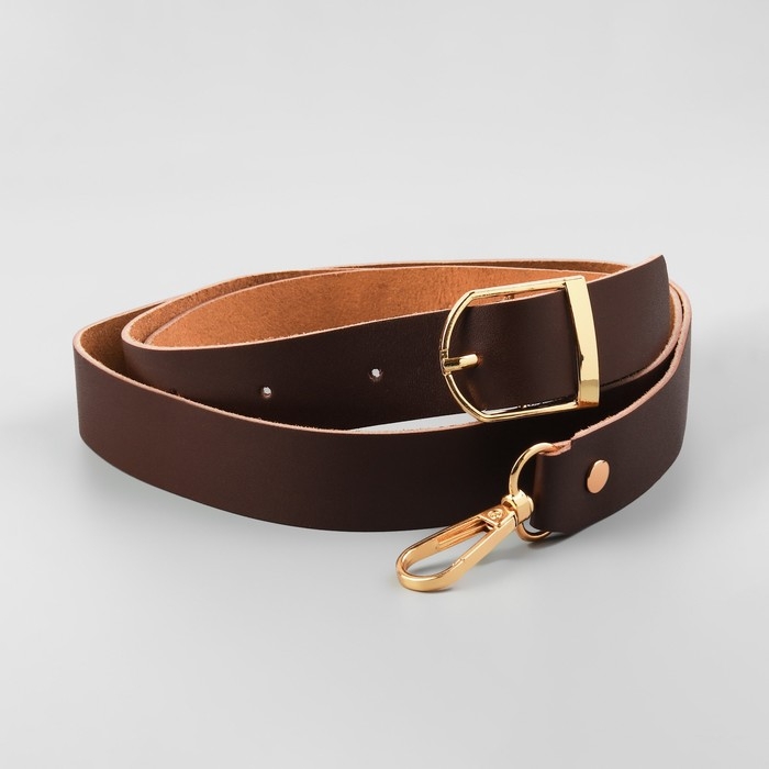 Ручка для сумки из натуральной кожи, регулируемая, с карабинами, 125 ± 2 см × 2,5 см, цвет коричневый/золотой Ручка для сумки из натуральной кожи, регулируемая, с карабинами, 125 ± 2 см × 2,5 см, цвет коричневый/золотой