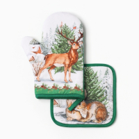 Набор кухонный &laquo;Новогодний лес&raquo; варежка-прихватка 20х28см, прихватка 19х19см,100%хл