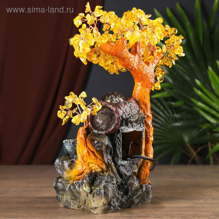 Фонтан настольный от сети "Дерево с янтарными листьями" 312 камней  34х26х13 см