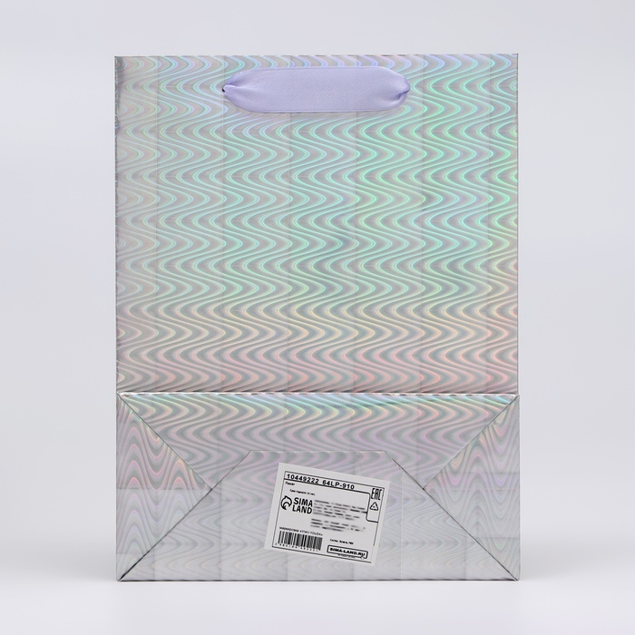 Пакет подарочный, фольгированный, упаковка, с окном Пакет подарочный, фольгированный, упаковка, с окном "Сердце", "Серебряный" S 23,5 х18 х 8,5 см