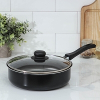 Сотейник Promo, 2,8 л, d=24 см, стеклянная крышка, пластиковая ручка, антипригарное покрытие, цвет чёрный Сотейник Promo, 2,8 л, d=24 см, стеклянная крышка, пластиковая ручка, антипригарное покрытие, цвет чёрный