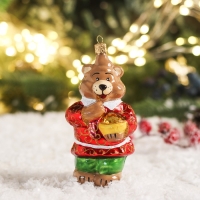 Елочное украшение "Медведь с мёдом" 12 см, микс