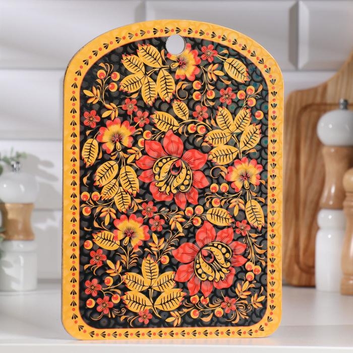 Доска разделочная сувенирная "Хохлома, чёрный фон", 19,5&times;27,5 см