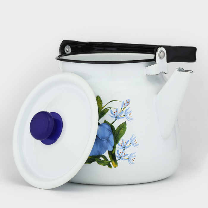 Чайник с кнопкой «Цветы синие», 3,5 л, индукция, цвет белый Чайник с кнопкой «Цветы синие», 3,5 л, индукция, цвет белый