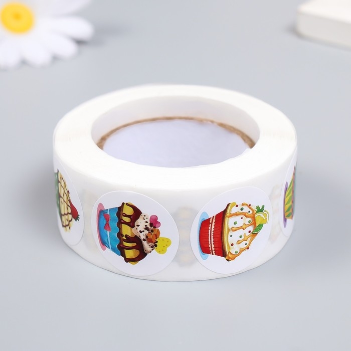 Наклейка бумага Наклейка бумага "Пирожное" d=2,5 см 500 шт в рулоне 3х6,5х6,5 см