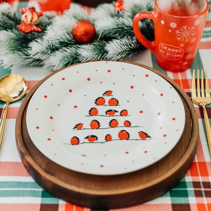 Новый год. Тарелка керамическая &laquo;Снегири&raquo;, 20 см