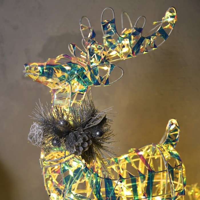 Светодиодная фигура &laquo;Олень с санями&raquo;, олень: 30 &times; 52 &times; 14 см, сани: 39 &times; 25 &times; 23 см, текстиль, металл, 220 В, свечение тёплое белое