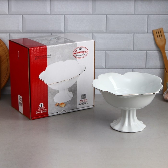 Салатник &laquo;Роза&raquo;, на подставке, 1.5 л, золотая обводка, фарфор, Иран