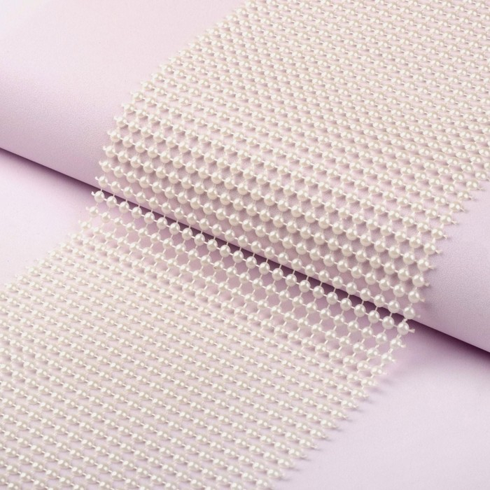 Лента с имитацией жемчуга, 12 см, 9 &plusmn; 1 м, цвет жемчужный