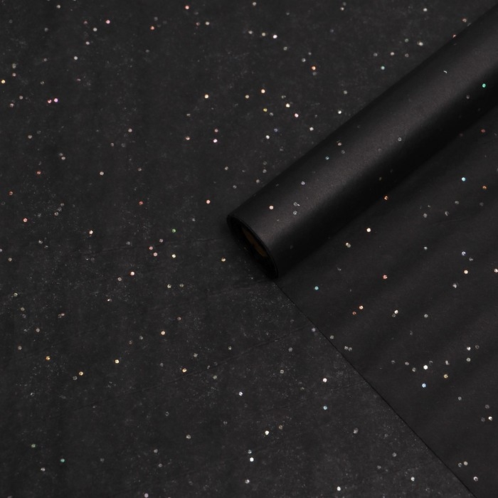 Бумага упаковочная тишью, Бумага упаковочная тишью, "Конфетти", чёрная, 50см х 10 м