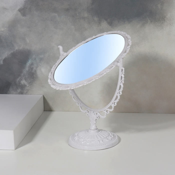 Зеркало настольное, двустороннее, с увеличением, зеркальная поверхность 11 &times; 15,5 см, цвет белый