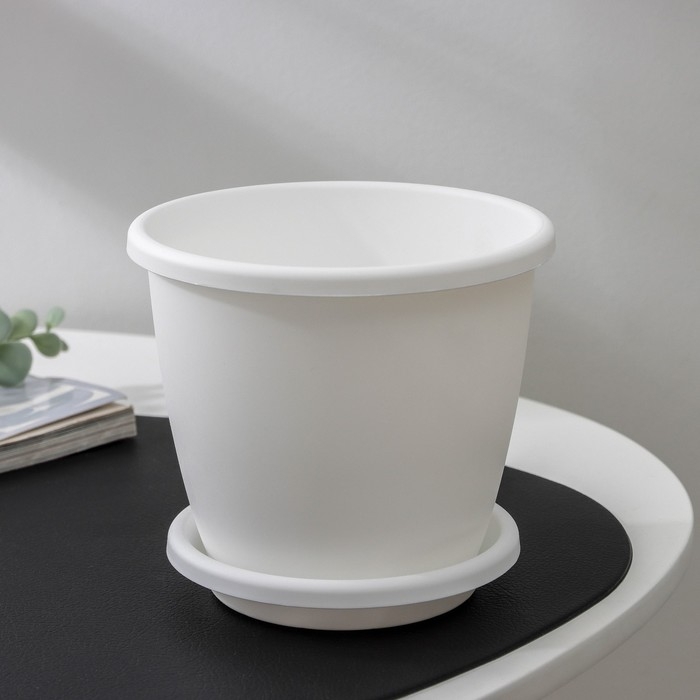 Горшок для цветов с поддоном &laquo;Афина&raquo;, 1,1 л, пластиковый, цвет белый