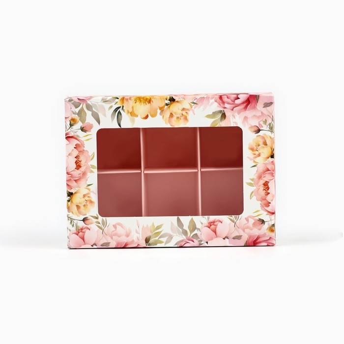 Коробка складная под 6 конфет &laquo;Цветы&raquo;, 13,5 х 9,8 х 3,8 см
