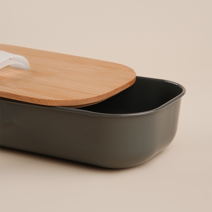 Контейнер для еды стальной SL Home, 21,5&times;12,5&times;6 см, с бамбуковой крышкой