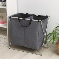 Корзина для белья Доляна Color, складная, двойная, 61×36×57 см, цвет серый Корзина для белья Доляна Color, складная, двойная, 61×36×57 см, цвет серый