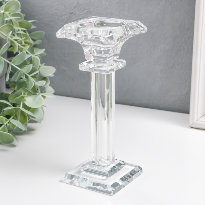 Подсвечник стекло на 1 свечу "Ампир" на ножке d=2,5 и 4 см 6,5х6,5х16,5 см