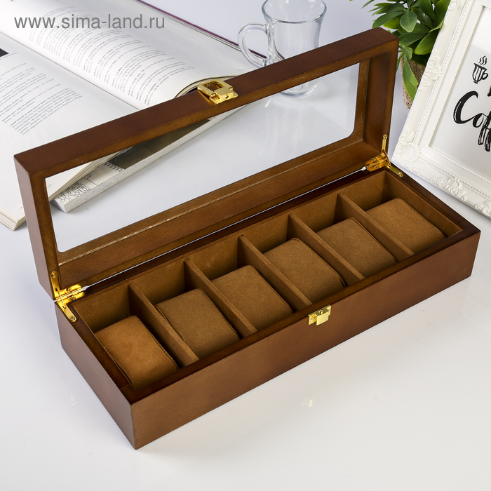 Шкатулка дерево под часы 6 отделений Шкатулка дерево под часы 6 отделений "Стиль" коричневая 12,7х8х33 см