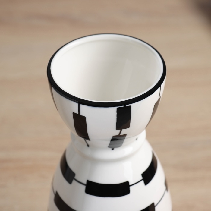 Ваза керамика настольная "Пикассо" (ручная роспись) кирпичики, 23х10 см, чёрно-белый