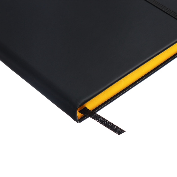 Ежедневник недатированный A5, 140л, клетка, кожзам, на резинке, желтый срез, Черный