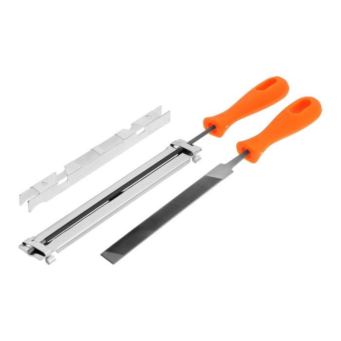 Набор для заточки цепей пил ТУНДРА, сталь ШХ15, шаг 1/4 Набор для заточки цепей пил ТУНДРА, сталь ШХ15, шаг 1/4", паз 1.1-1.3 мм, d=4.0 мм, плашки