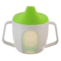 Поильник - чашечка 2 в 1 детский тренировочный, твердый носик, 150 мл., с ручками, цвет зеленый Поильник - чашечка 2 в 1 детский тренировочный, твердый носик, 150 мл., с ручками, цвет зеленый