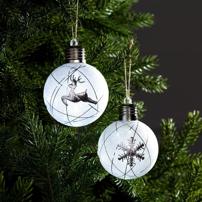 Набор ёлочных шаров «Серебристые нити» 2 шт., батарейки, 1 LED, свечение белое Набор ёлочных шаров «Серебристые нити» 2 шт., батарейки, 1 LED, свечение белое