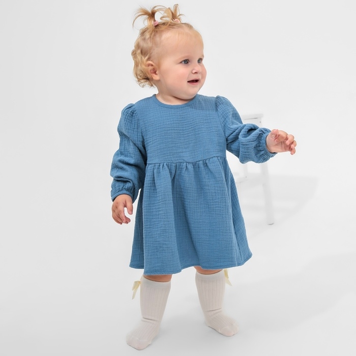 Платье с воротничком Крошка Я Муслин, 74-80, темно-синий