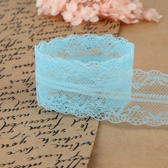 Кружево капроновое, 40 мм &times; 10 &plusmn; 1 м, цвет голубой